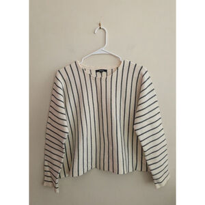 Women's WanLi Cream Black Striped Crew Neck Sweater S